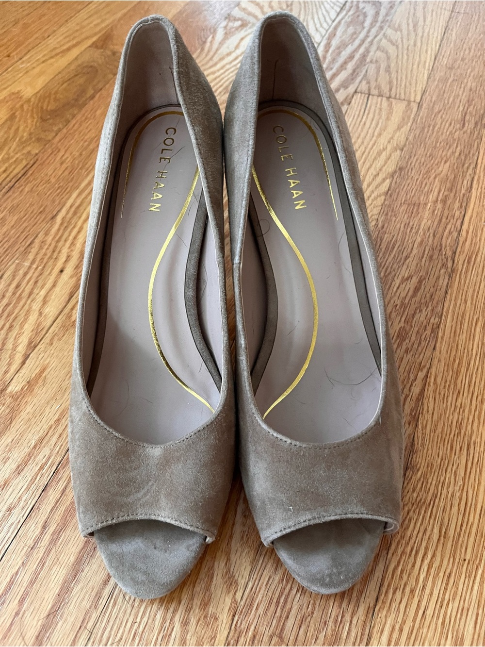 Cole Haan peep toe suede heels, size 9